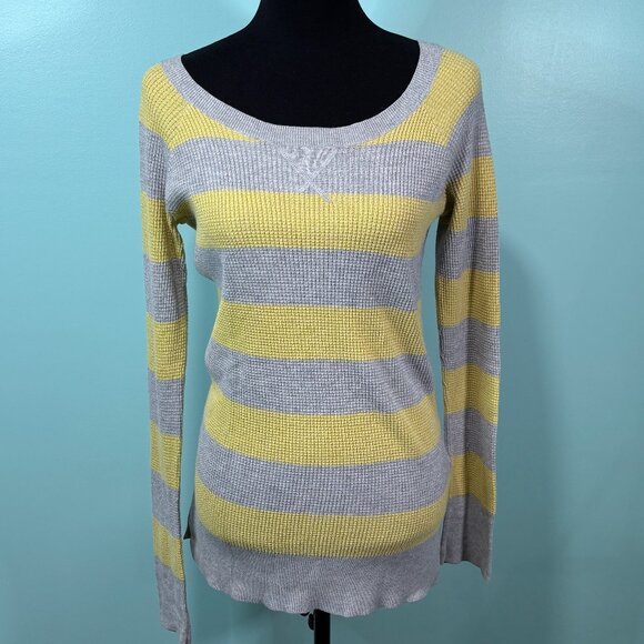 American Eagle Outfitters | Yellow and Gray Striped Sweater Size XL Lot J - Picture 1 of 7